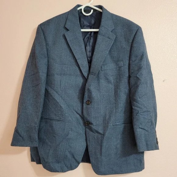 Bill blass essentials navy blue plaid overcoat formal work blazer comfortable - Picture 1 of 3